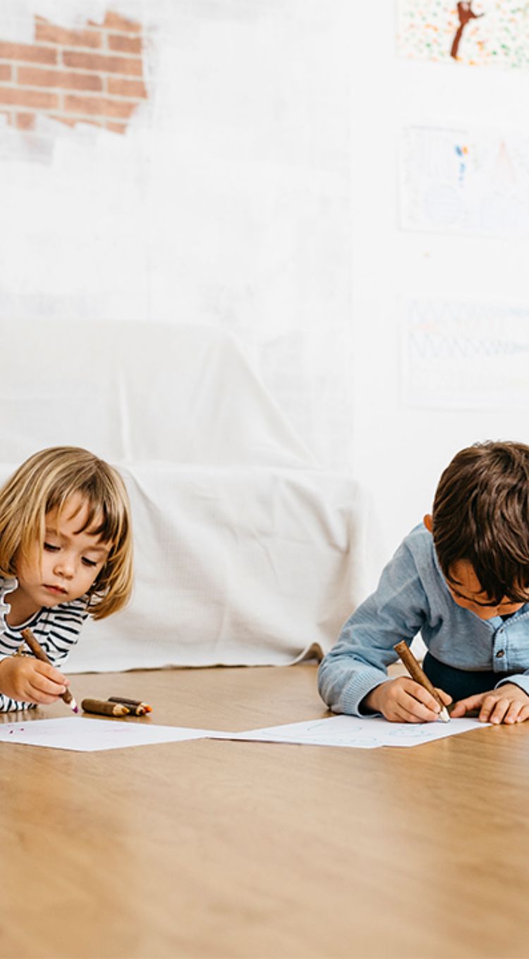 kids drawing on family friendly flooring